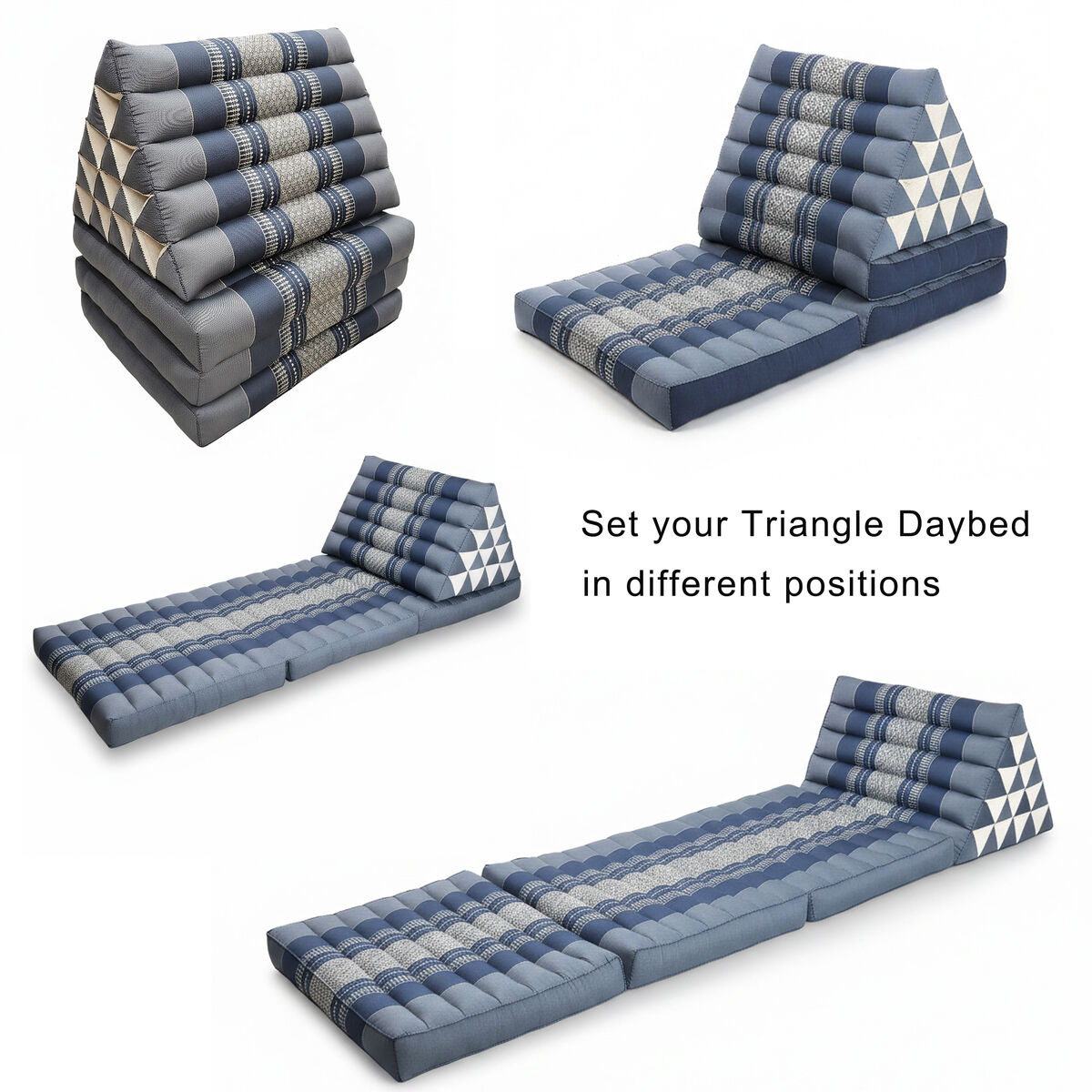 Jumbo Thai Triangle Pillow 3‑Fold – Handmade Kapok Daybed Cushion | Fold-Out Floor Mattress