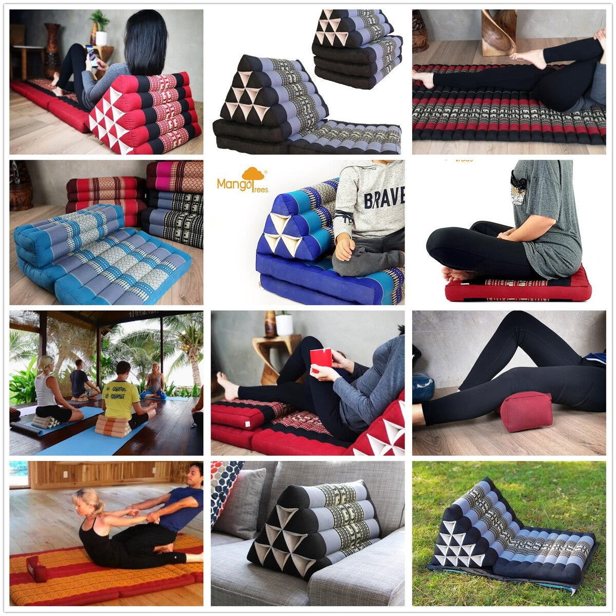 Jumbo 1-Fold Thai Triangle Pillow Mat – Handmade Kapok Floor Cushion and Portable Day Bed
