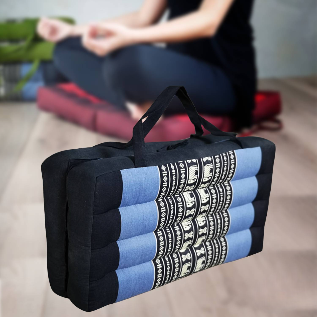 Handmade 2-Fold Meditation Cushion – Thai Kapok Yoga Mat with Portable Handle