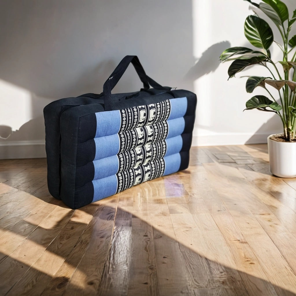 Handmade 2-Fold Meditation Cushion – Thai Kapok Yoga Mat with Portable Handle