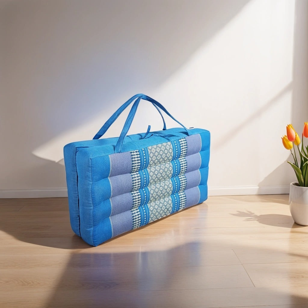 Handmade 2-Fold Meditation Cushion – Thai Kapok Yoga Mat with Portable Handle