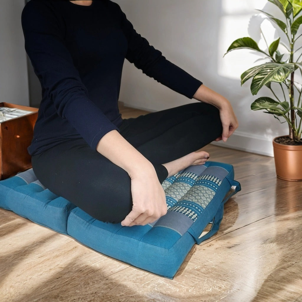 Handmade 2-Fold Meditation Cushion – Thai Kapok Yoga Mat with Portable Handle