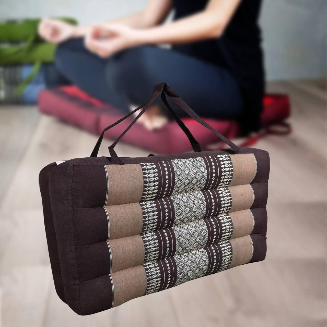 Handmade 2-Fold Meditation Cushion – Thai Kapok Yoga Mat with Portable Handle