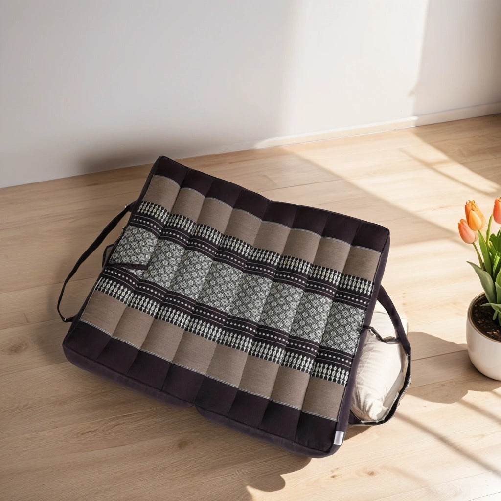 Handmade 2-Fold Meditation Cushion – Thai Kapok Yoga Mat with Portable Handle