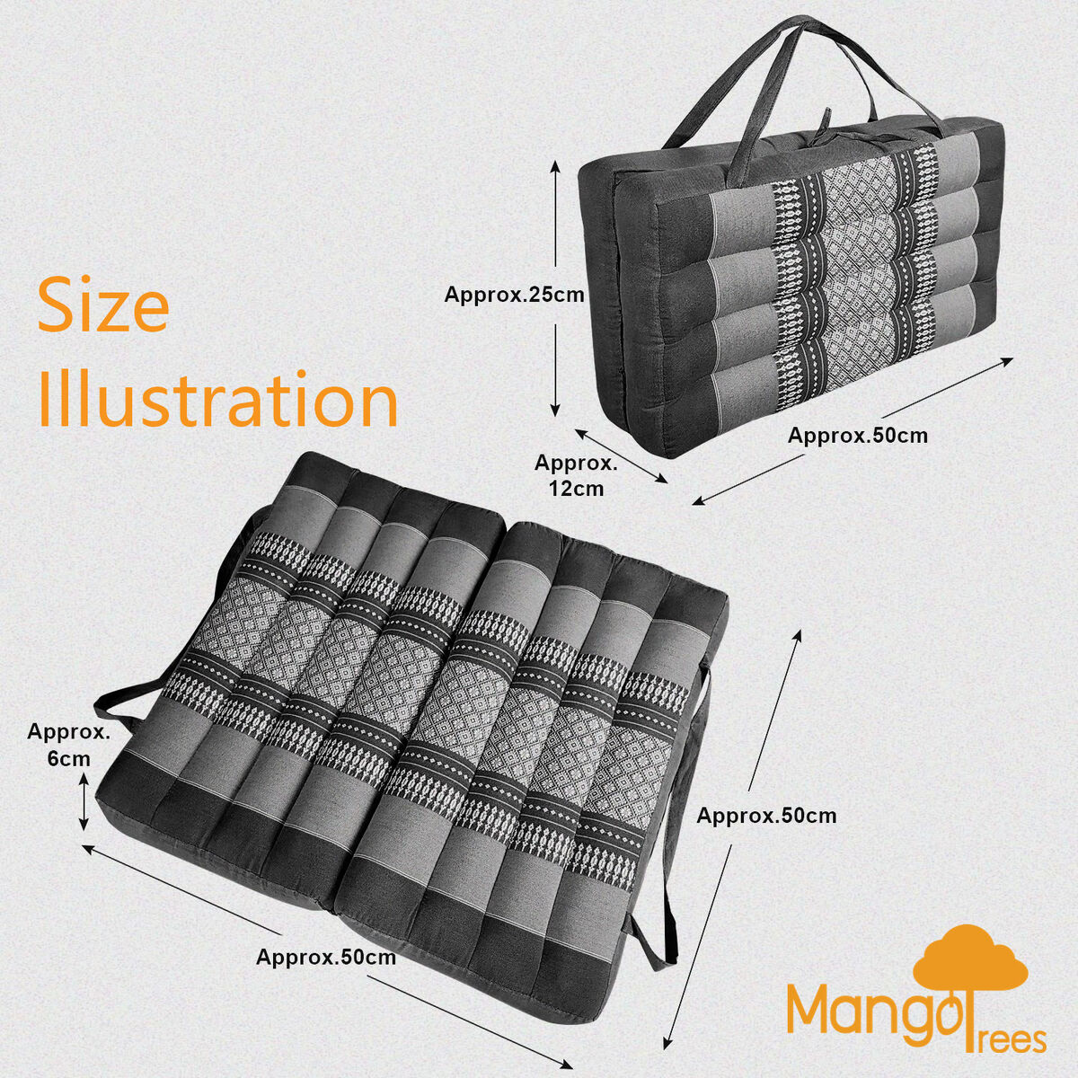 Handmade 2-Fold Meditation Cushion – Thai Kapok Yoga Mat with Portable Handle