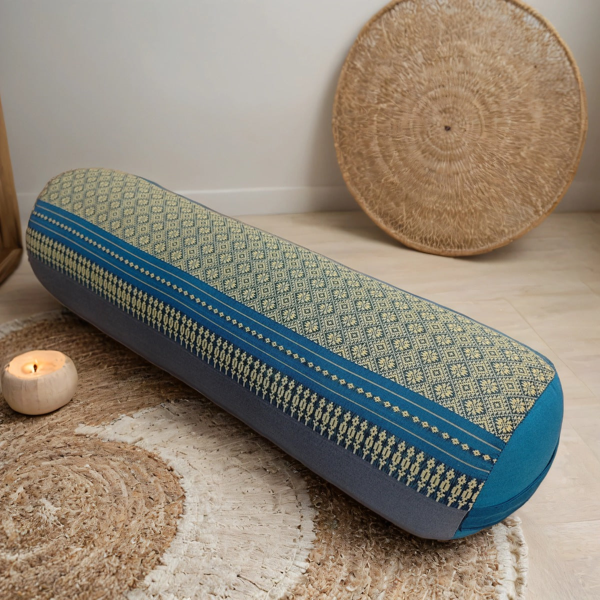 Handmade Round Yoga Bolster Block – Organic Kapok Filled Meditation Cushion for Back Support and Shavasana