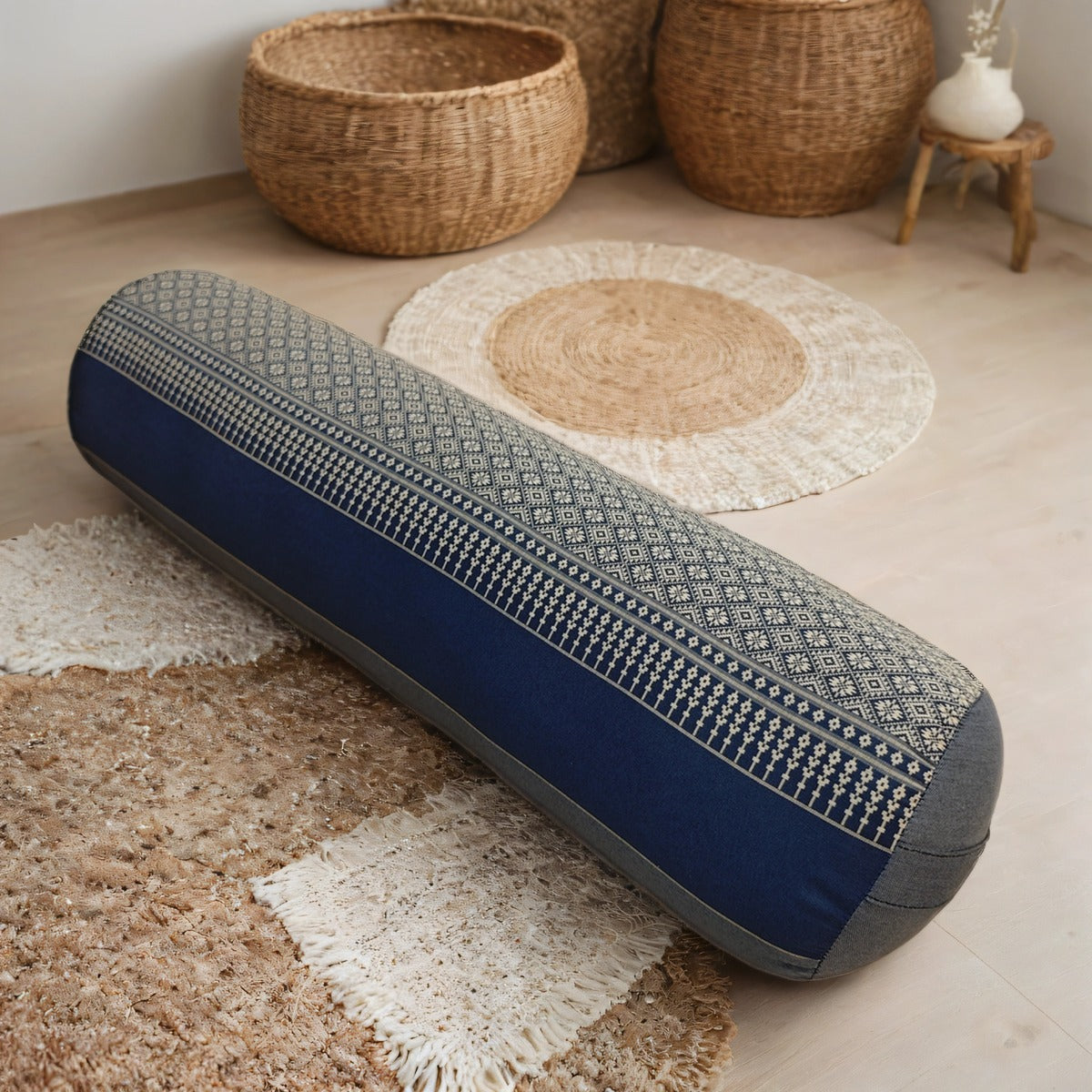 Handmade Round Yoga Bolster Block – Organic Kapok Filled Meditation Cushion for Back Support and Shavasana