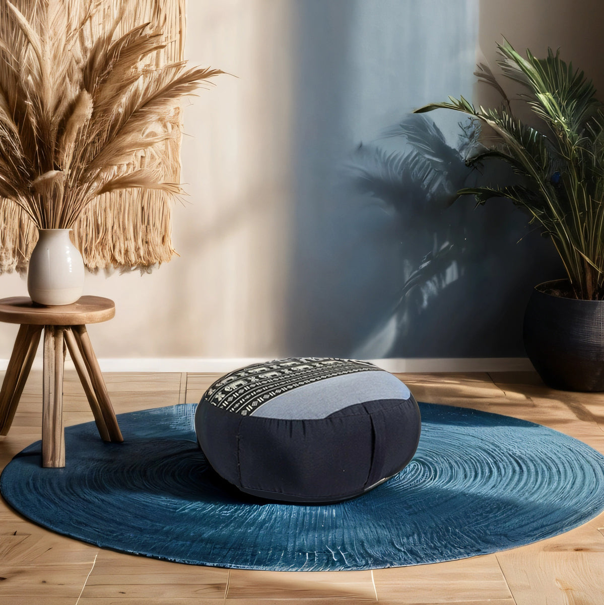 Handmade 40cm Round Meditation Cushion – Organic Kapok Filled Zafu Ottoman Pouf for Yoga and Shavasana