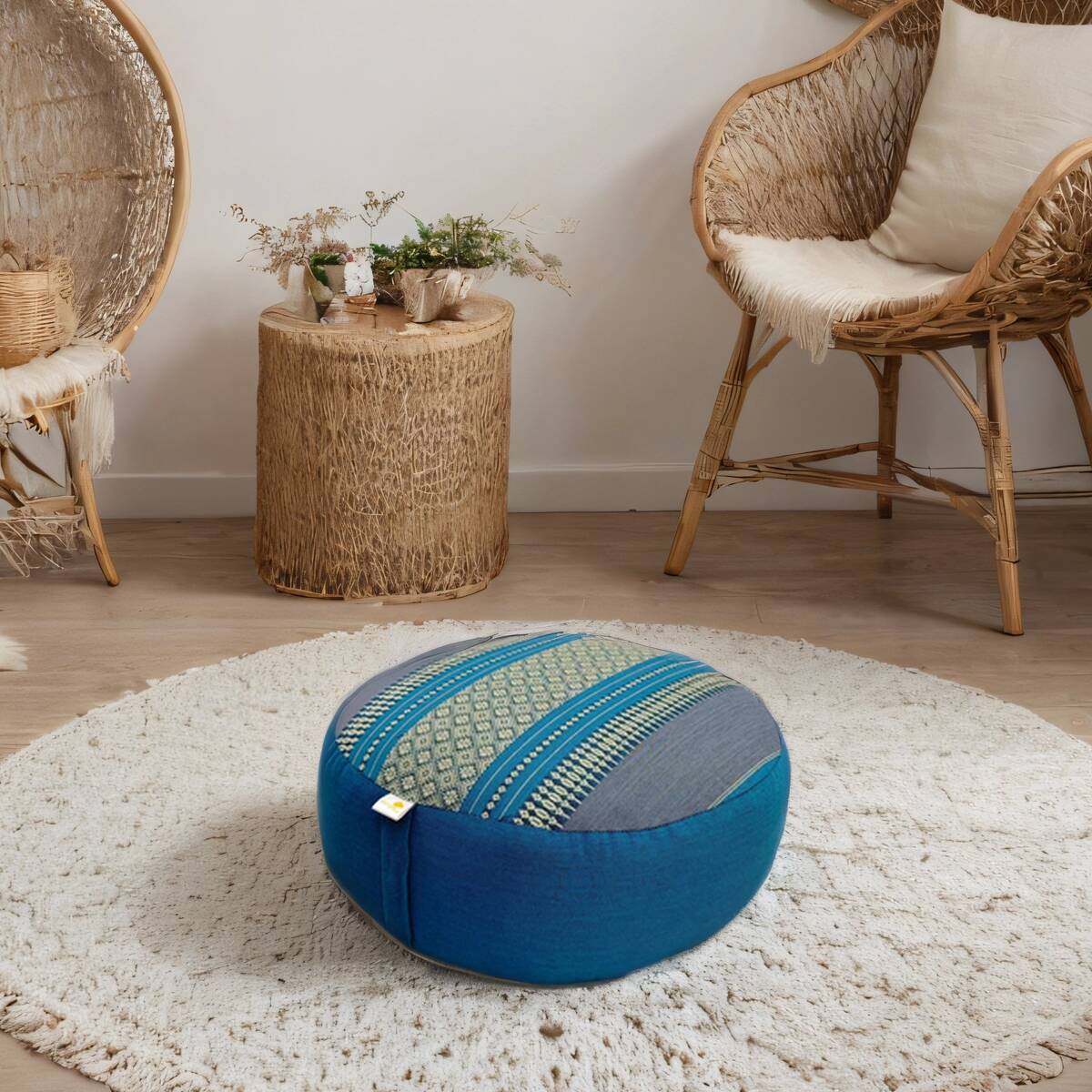 Handmade 40cm Round Meditation Cushion – Organic Kapok Filled Zafu Ottoman Pouf for Yoga and Shavasana