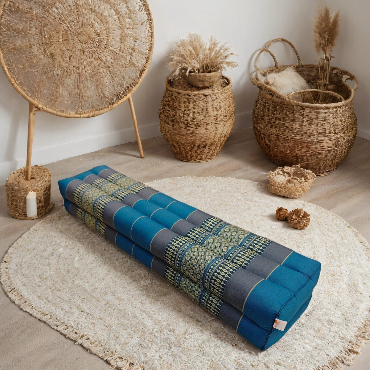 Handmade 80cm Long Yoga Bolster – Organic Kapok Filled Thai Meditation Cushion and Decorative Pillow