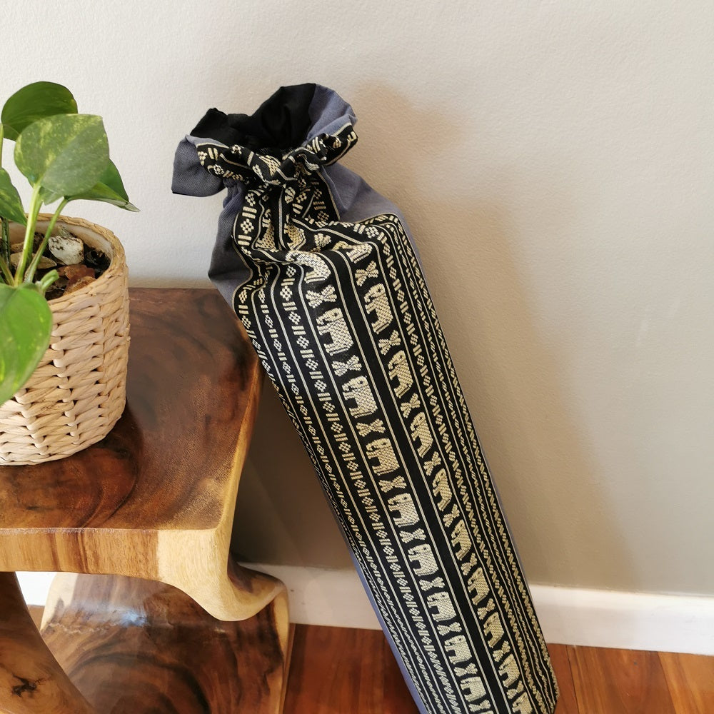 Handmade Boho Yoga Mat Carry Bag with Drawstring Closure – Thai Cotton Tote for Yoga and Meditation