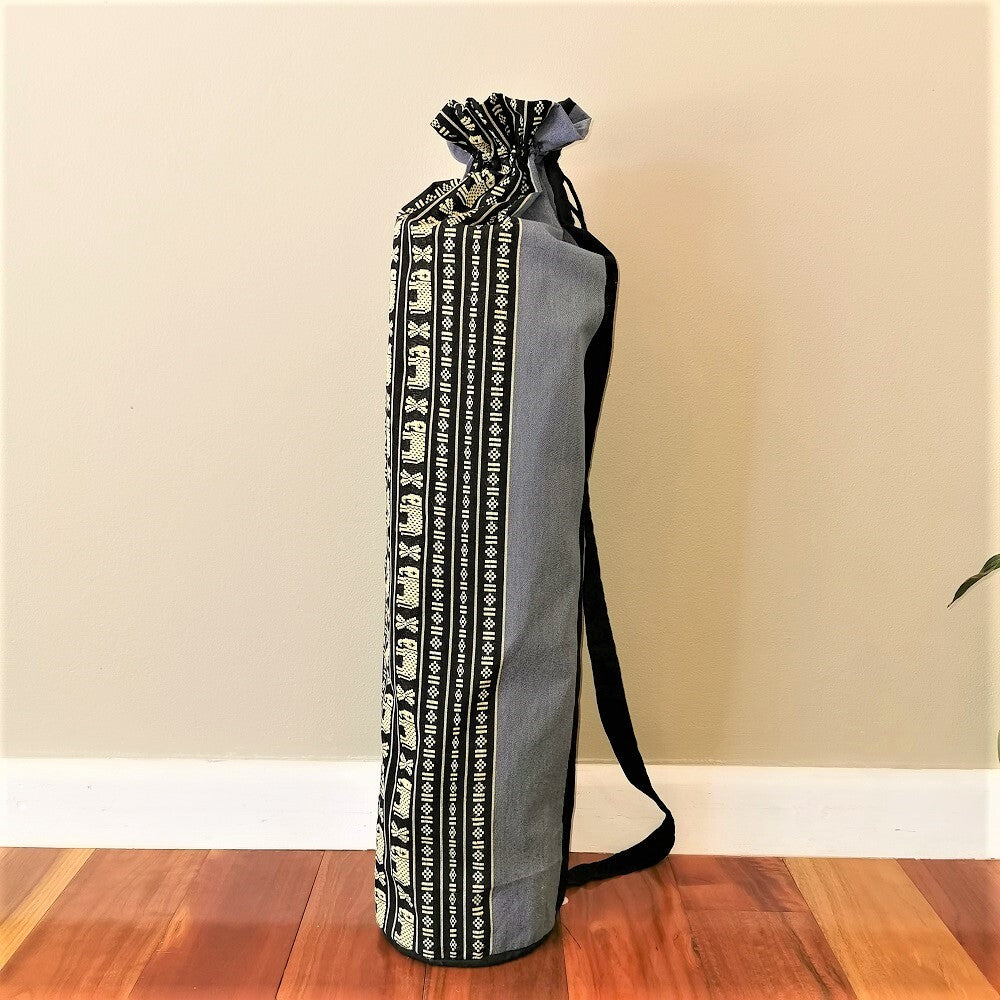 Handmade Boho Yoga Mat Carry Bag with Drawstring Closure – Thai Cotton Tote for Yoga and Meditation