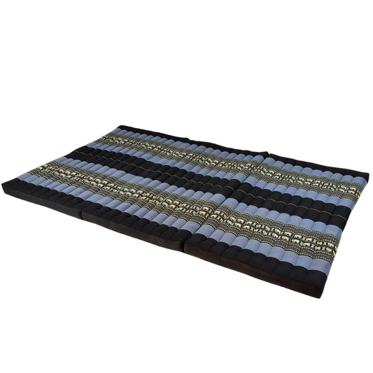 Black and blue striped cushion with pattern on a white background, featuring the MangoTrees brand.