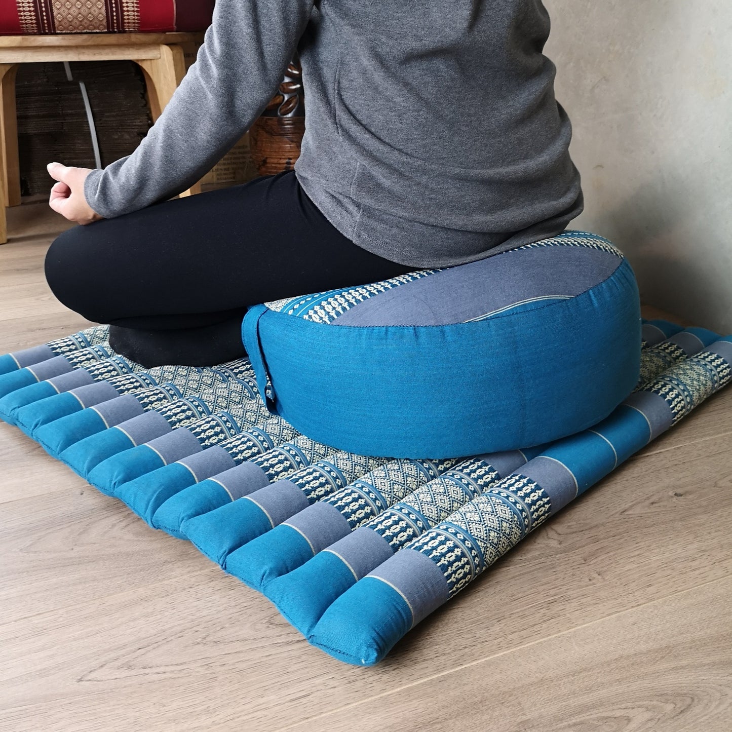 Handmade Zafu & Zabuton Meditation Set – Organic Kapok Round Cushion and Mat for Posture Support