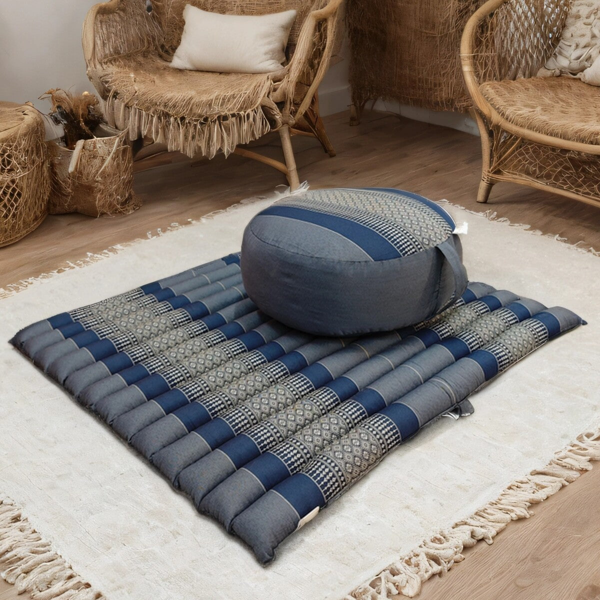 Handmade Zafu & Zabuton Meditation Set – Organic Kapok Round Cushion and Mat for Posture Support