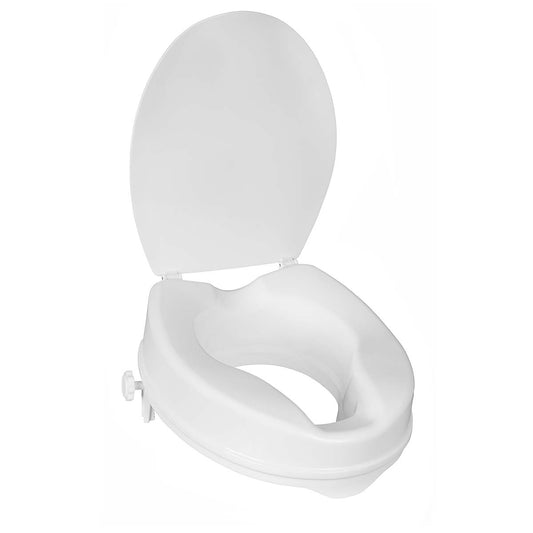 Ergonomic Raised Toilet Seat with Lid - 100mm Height for Enhanced Comfort & Mobility Support