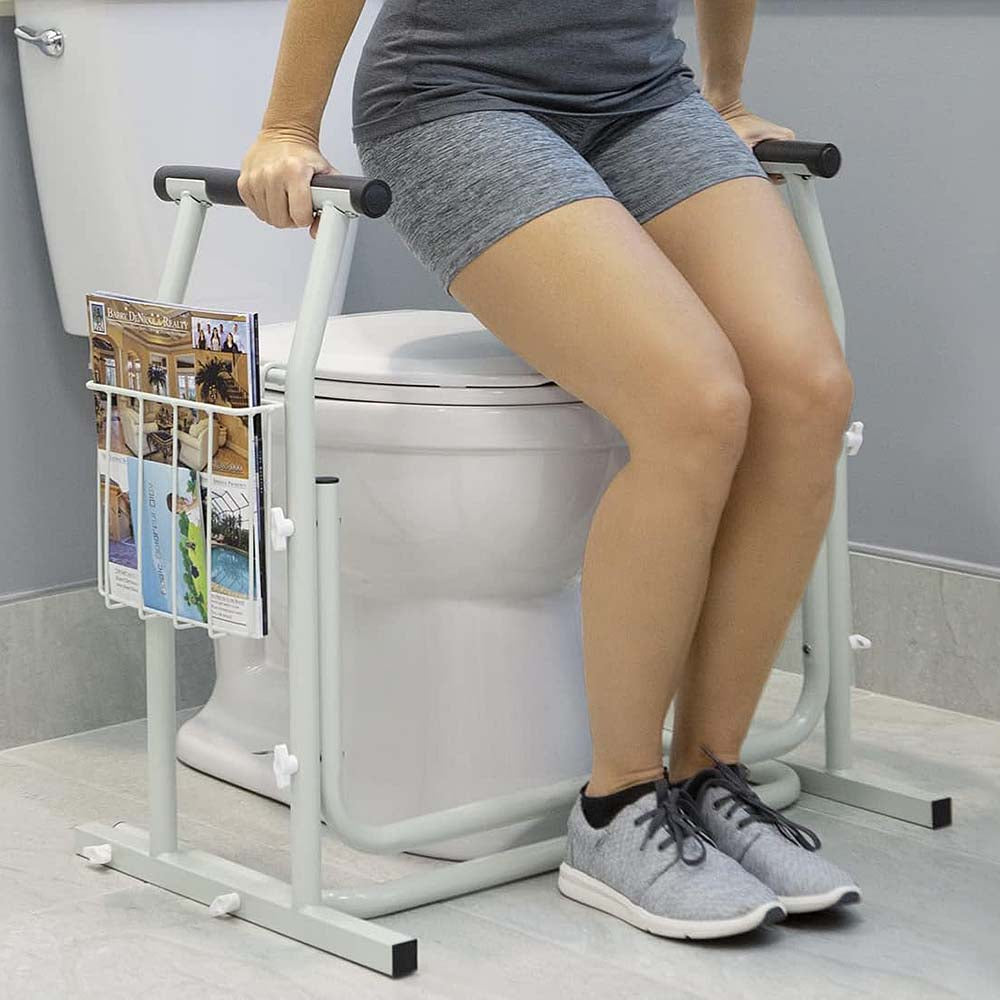 Toilet Surround Support Rails with Basket - Mobility Aid for Elderly & Disabled - Safety Frame with Handrails