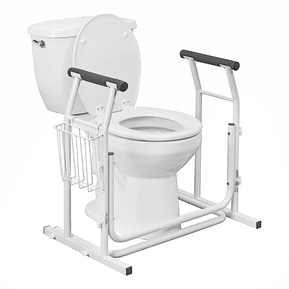 Toilet Surround Support Rails with Basket - Mobility Aid for Elderly & Disabled - Safety Frame with Handrails