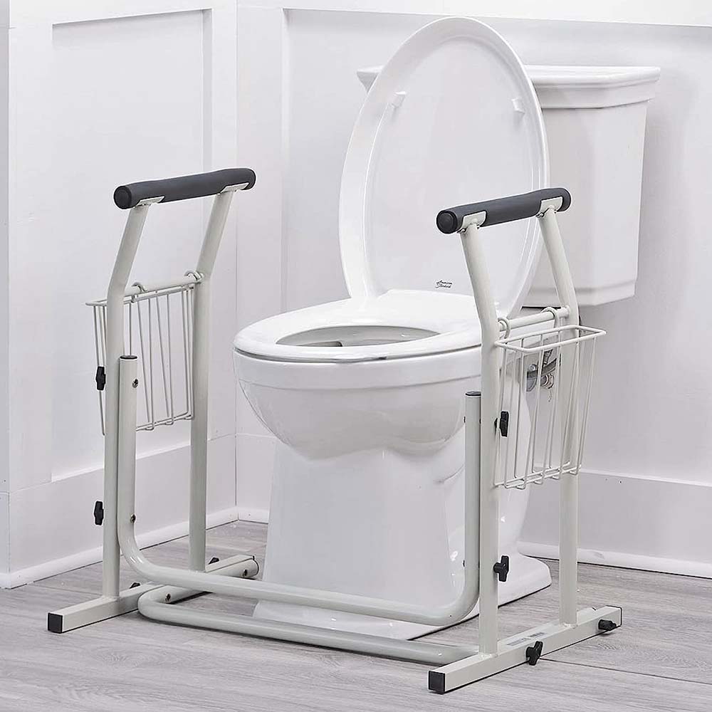 Toilet Surround Support Rails with Basket - Mobility Aid for Elderly & Disabled - Safety Frame with Handrails