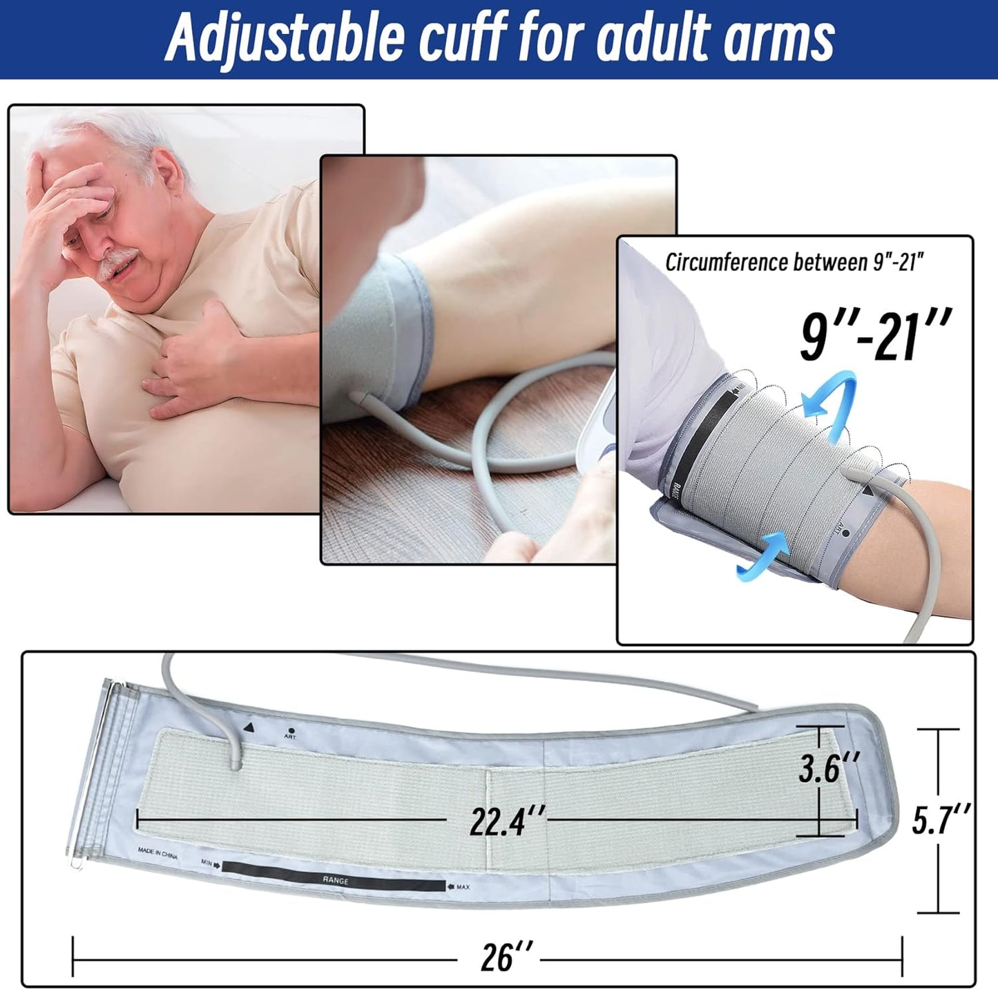 Extra Large Cuff Compatible with Omron 9201d-21201d Inch (22-53 cm) XL Blood Pressure Cuff for Adults ARM BP Replacement Cuff for Large ARM, Gray