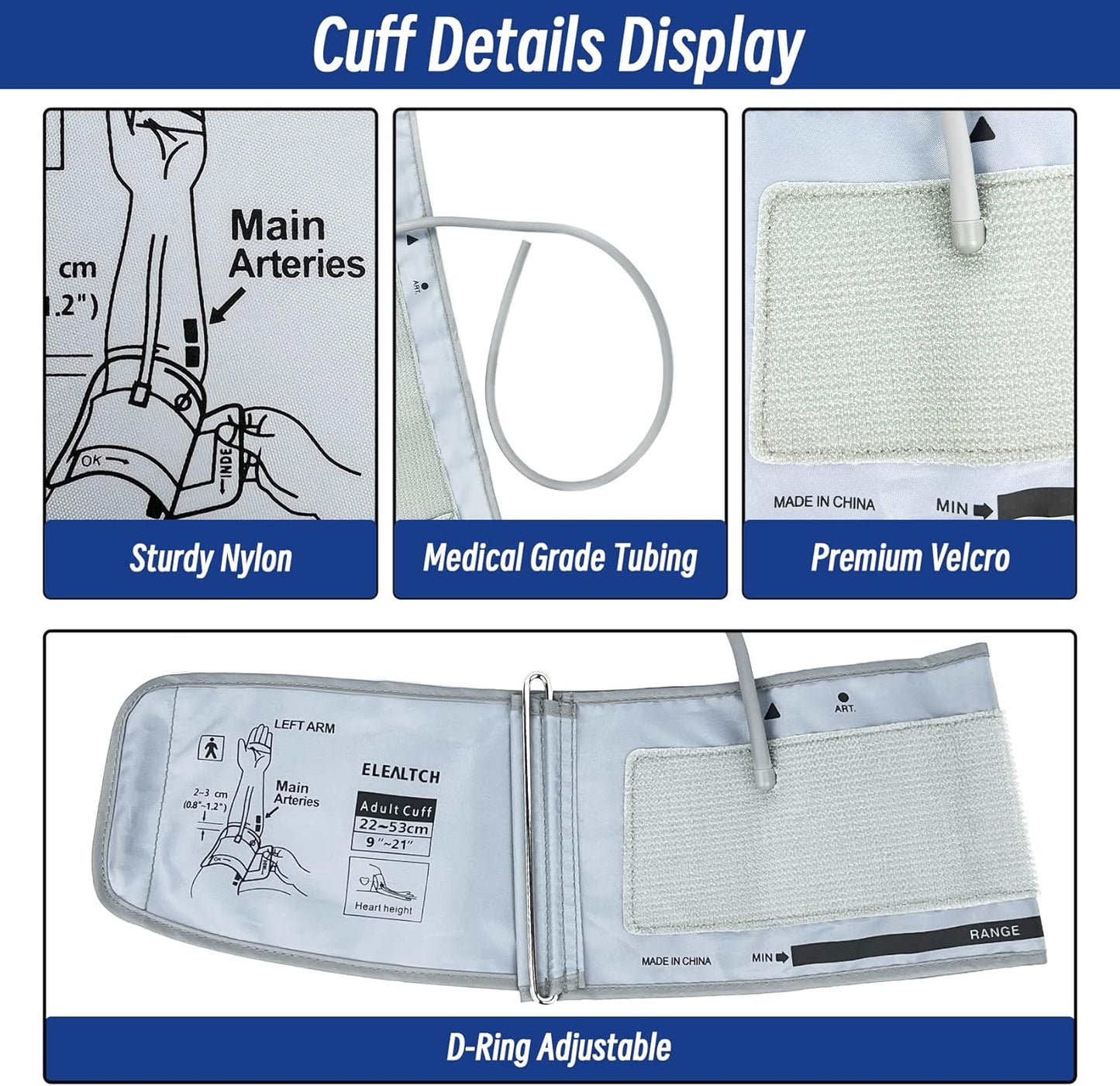 Extra Large Cuff Compatible with Omron 9201d-21201d Inch (22-53 cm) XL Blood Pressure Cuff for Adults ARM BP Replacement Cuff for Large ARM, Gray