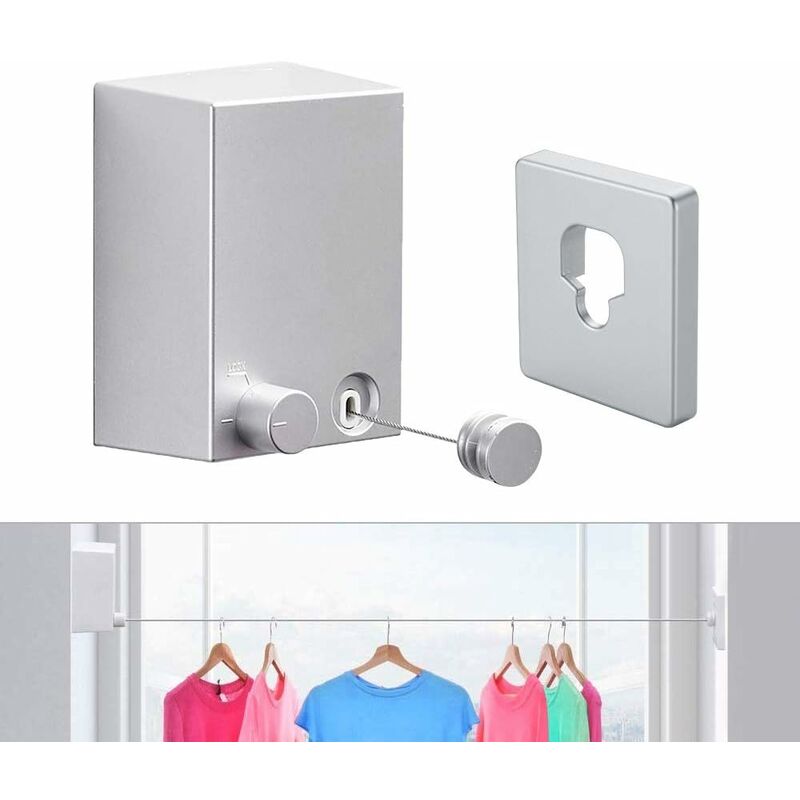 Retractable Clothes Drying Rack - Wall Mounted Lock to Prevent Sagging