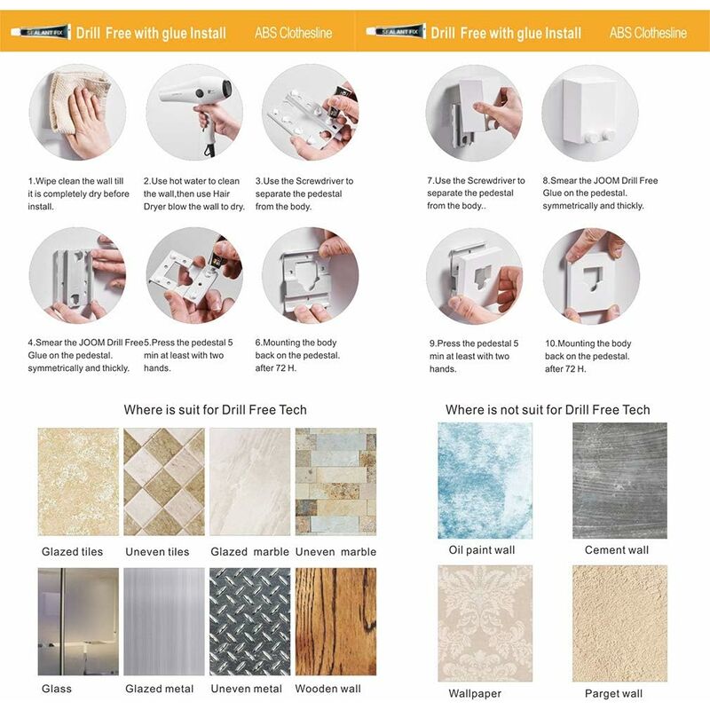 Retractable Clothes Drying Rack - Wall Mounted Lock to Prevent Sagging