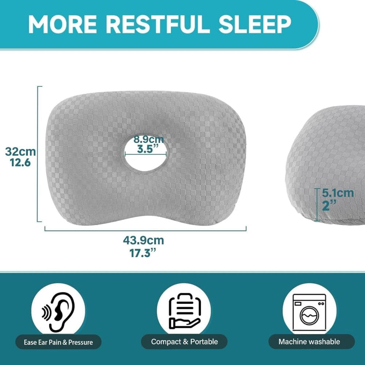Pillow - head pillow - neck pillow - ear pillow - piercing pillow - donut pillow - piercing pillow with hole - sleeping ring for side sleepers to relieve pain - 32 * 44 cm - grey