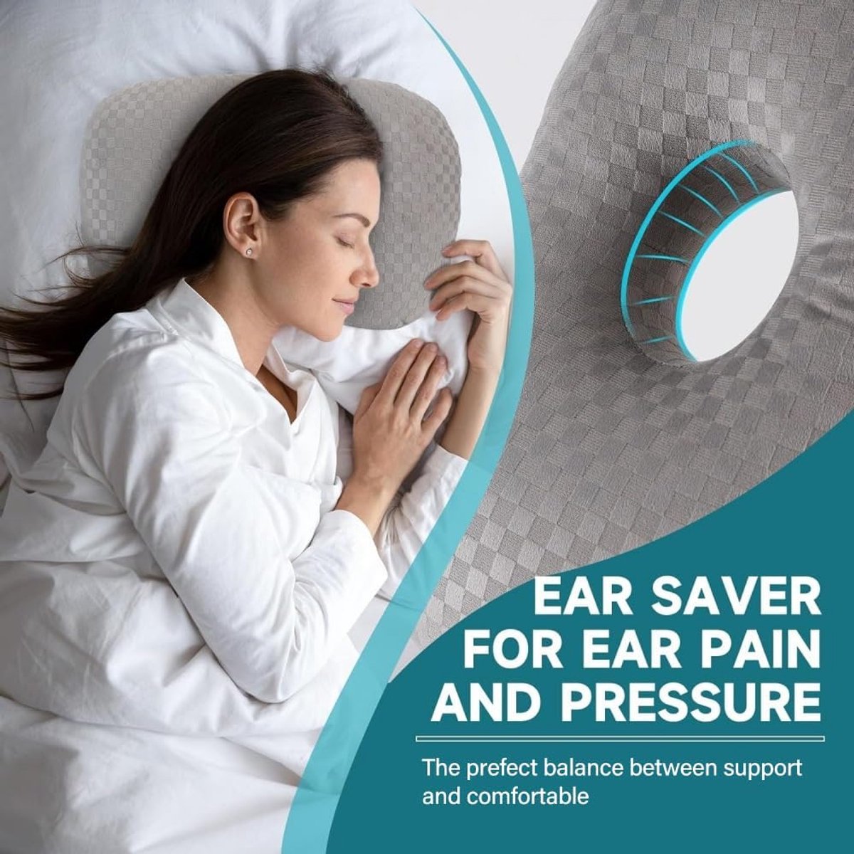 Pillow - head pillow - neck pillow - ear pillow - piercing pillow - donut pillow - piercing pillow with hole - sleeping ring for side sleepers to relieve pain - 32 * 44 cm - grey