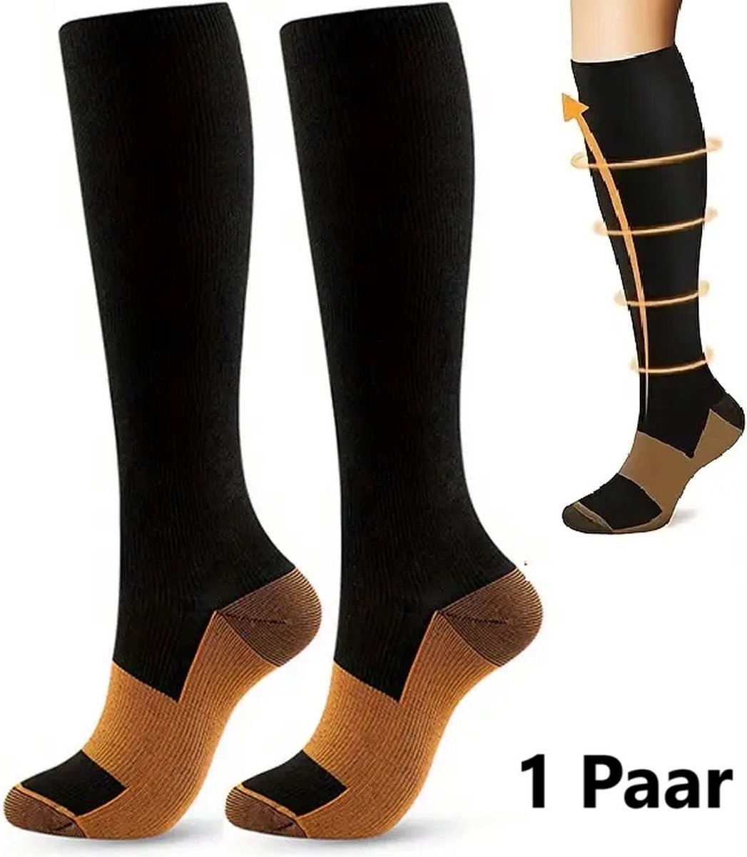 Copper Compression Socks - Support Stockings for Sports & Travel Black S/M