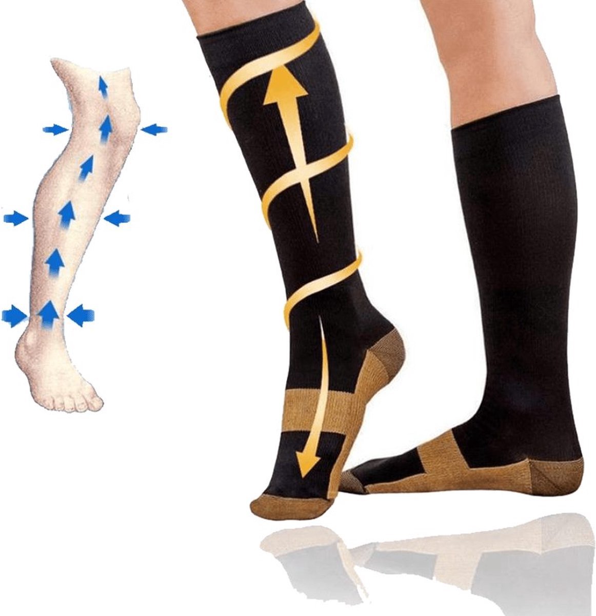 Copper Compression Socks - Support Stockings for Sports & Travel Black S/M