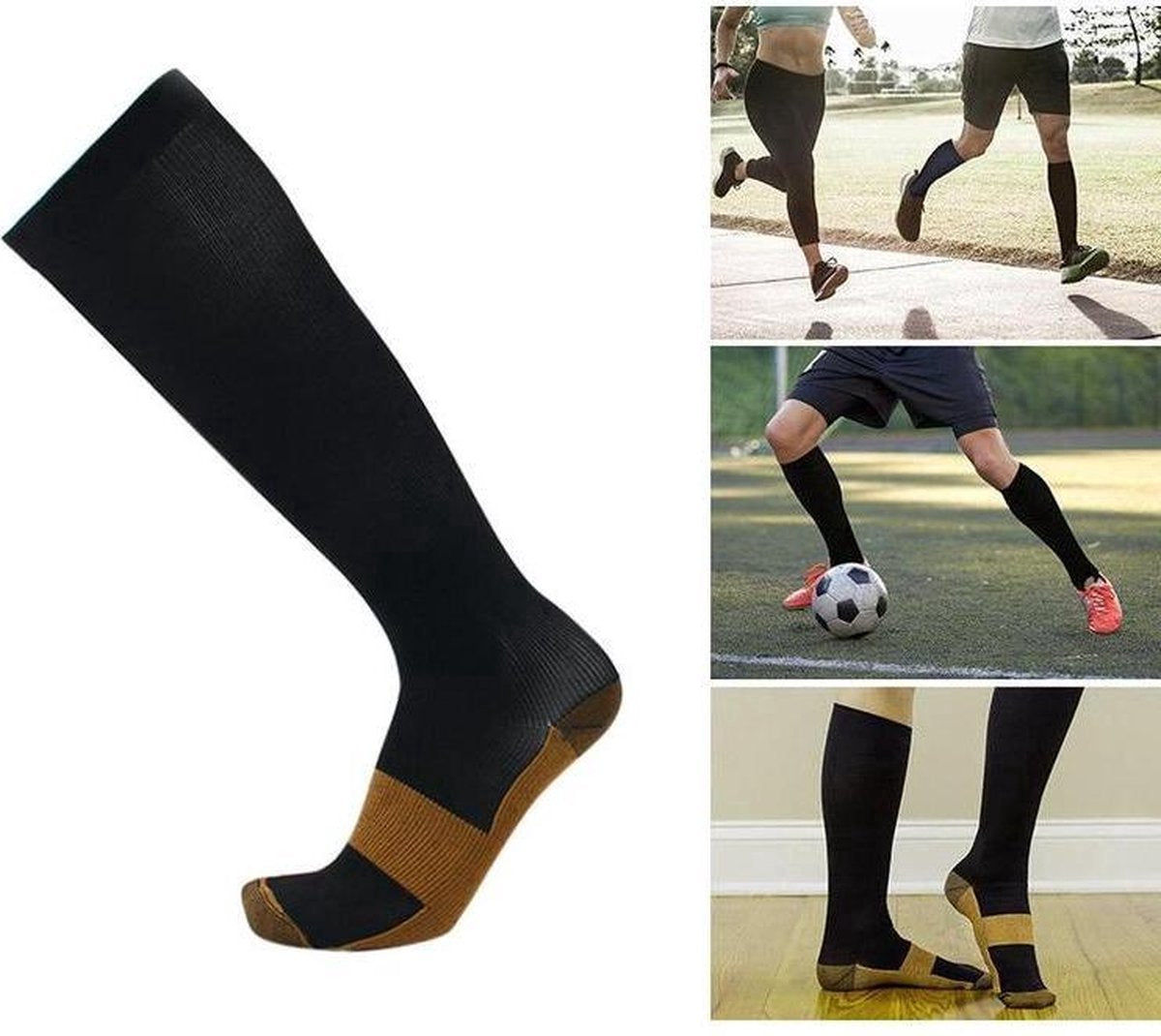 Copper Compression Socks - Support Stockings for Sports & Travel Black S/M