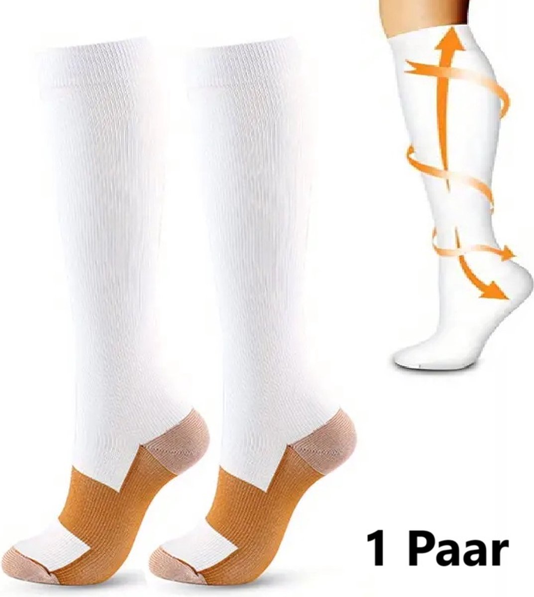 Copper Compression Socks - Support Stockings for Sports & Travel White S/M