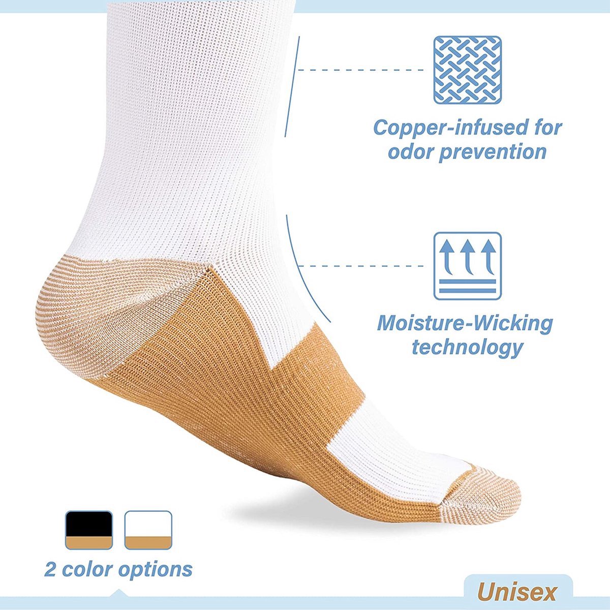 Sports Socks | Running Socks | Running | Fitness Socks | Copper Compression Socks | Support Socks | Airplane Socks | Size L/XL (40-47) | White