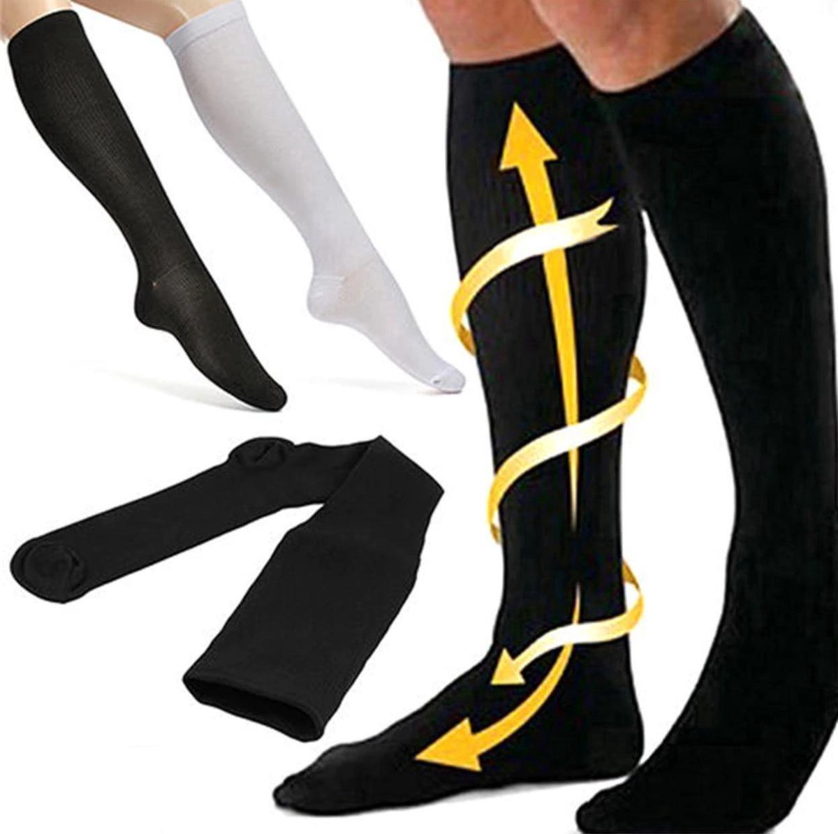 Sports Compression Socks - Airplane & Walking Support Beige Size L/XL 41-47