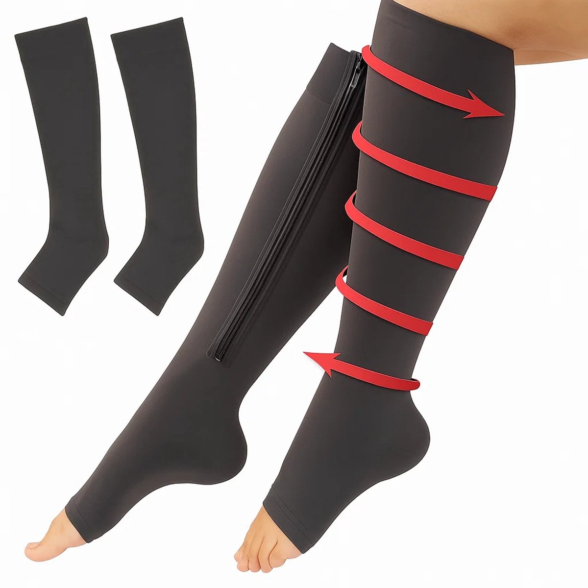 Compression Socks with Zipper Duo Pack - Anti-Fatigue Black L/XL (40-45)