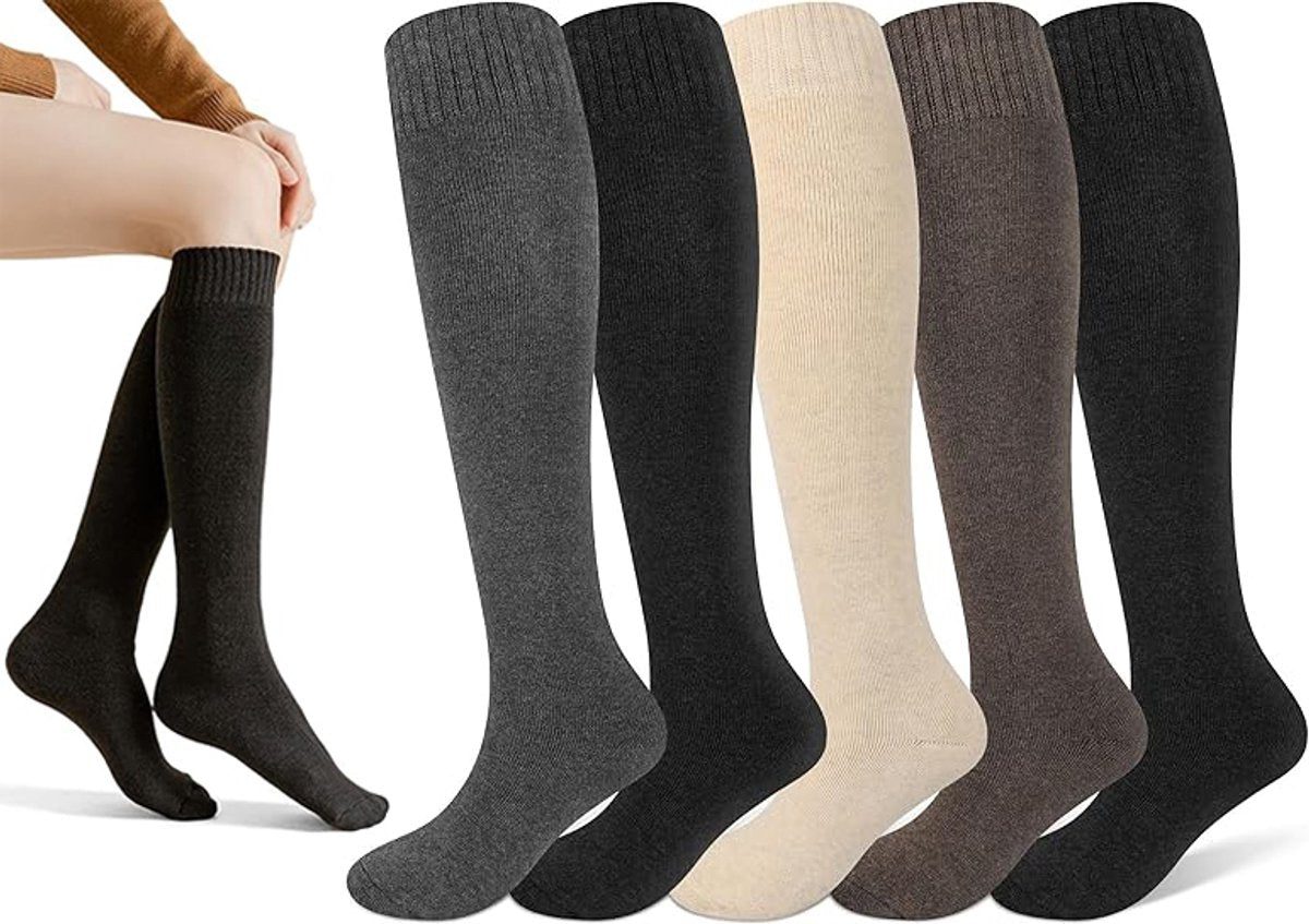 Women's Cotton Knee Socks - Warm Moisture-Wicking Boot Socks 5 Colours