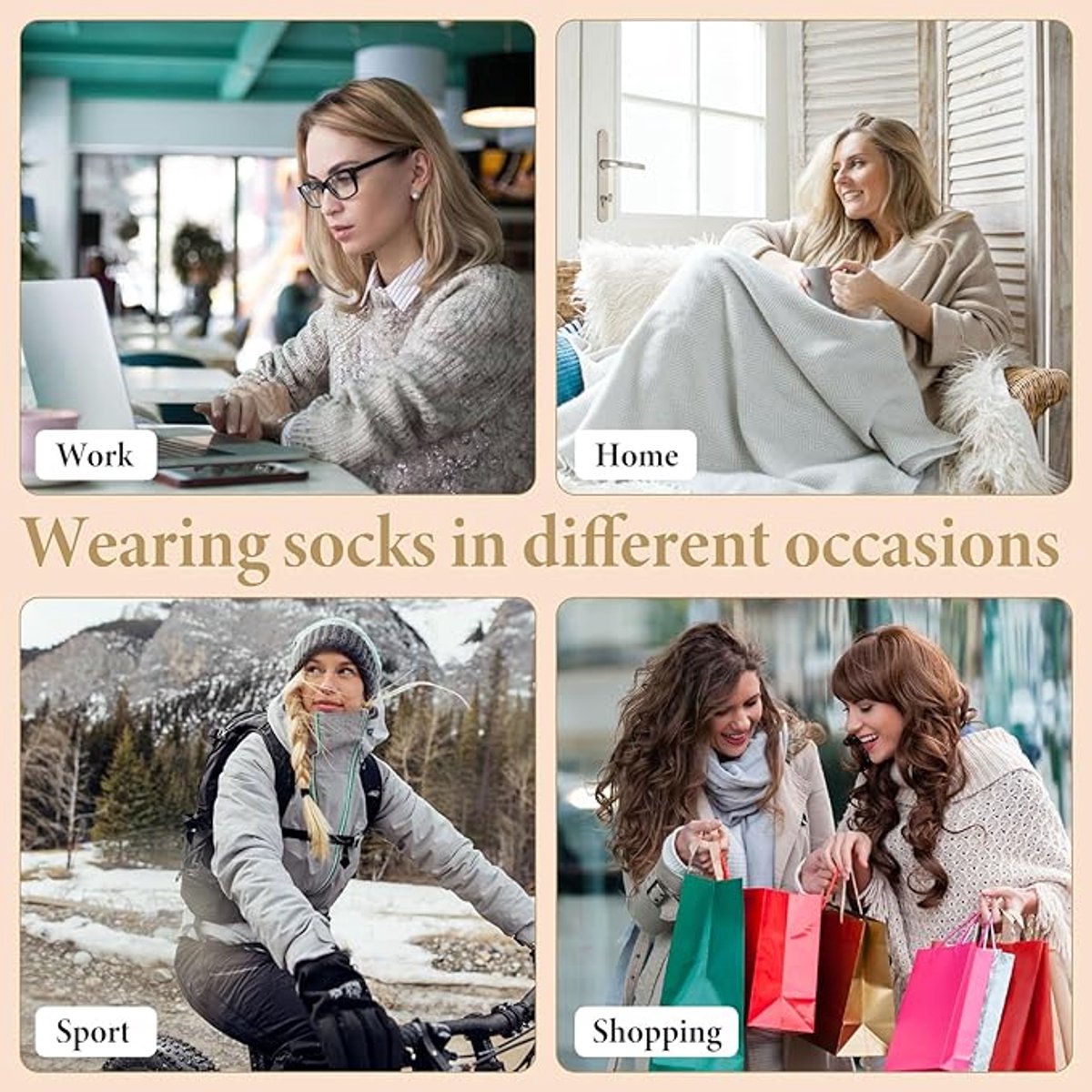 Women's Cotton Knee Socks - Warm Moisture-Wicking Boot Socks 5 Colours
