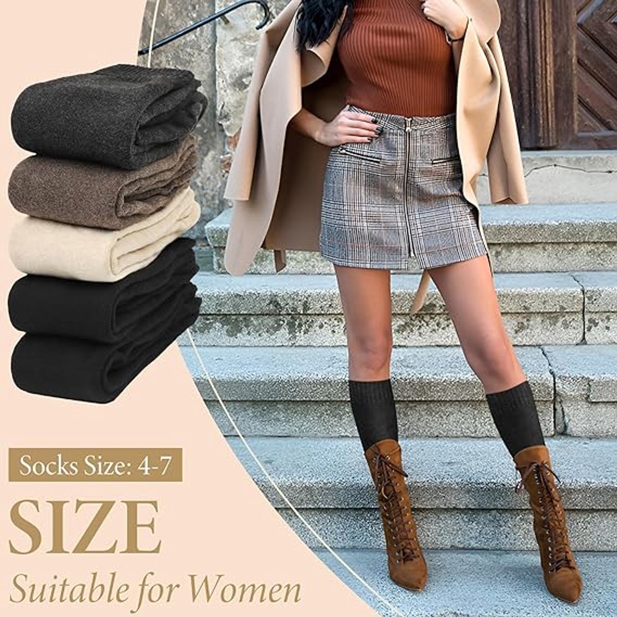 Women's Cotton Knee Socks - Warm Moisture-Wicking Boot Socks 5 Colours