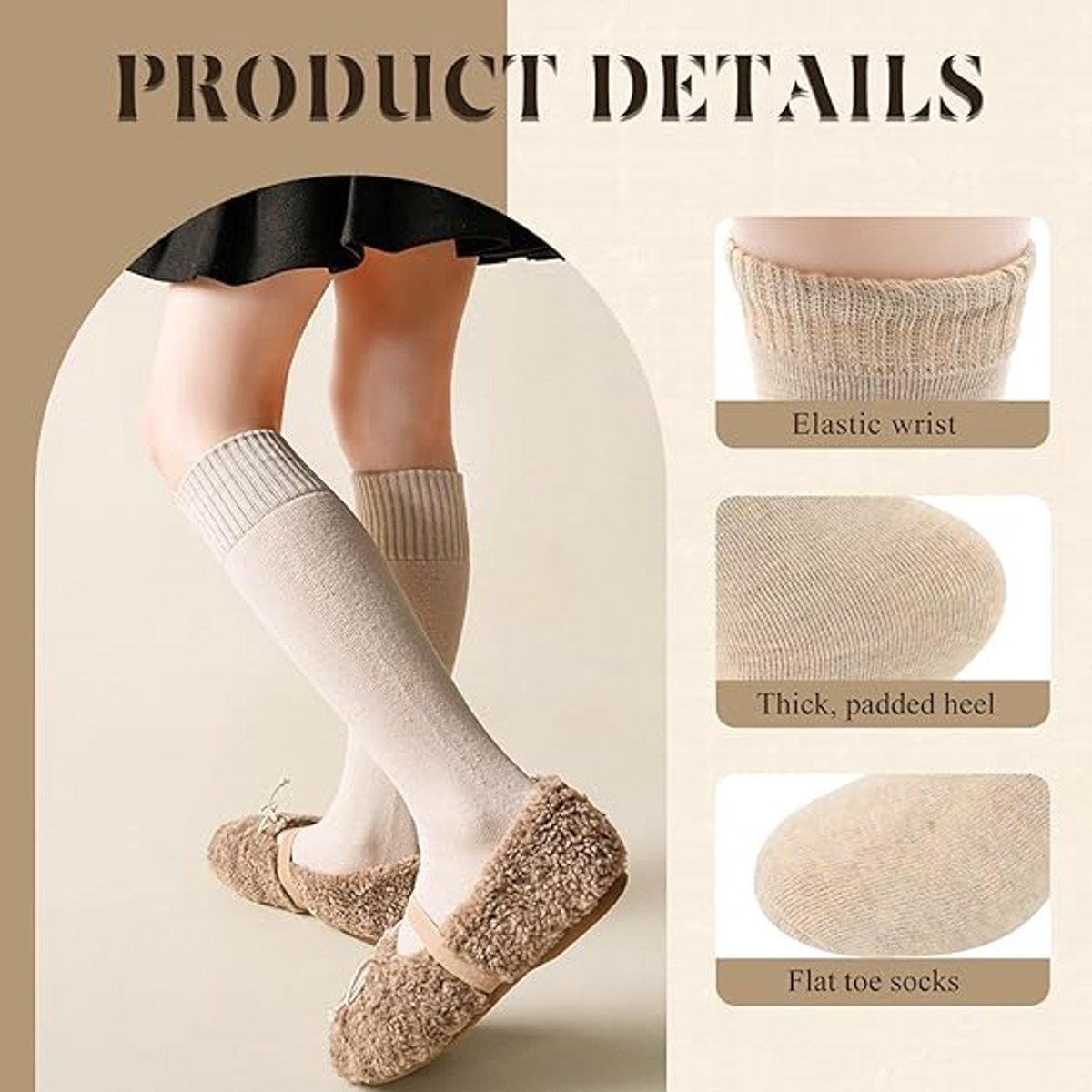Women's Cotton Knee Socks - Warm Moisture-Wicking Boot Socks 5 Colours