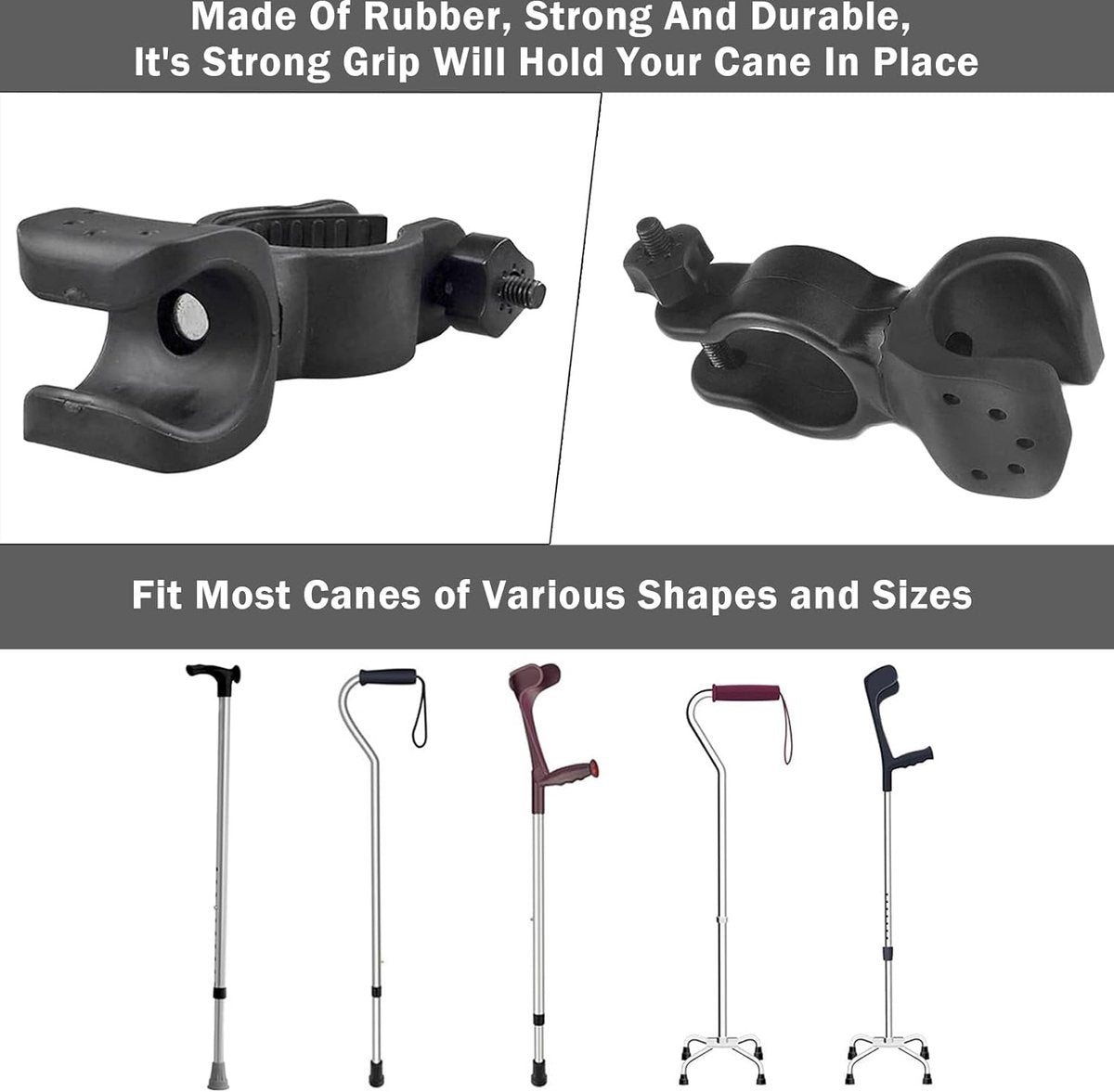 Cane Holder - Crutch Holder - 4 Pieces - For Mobility Scooter Wheelchair Bicycle Rollator - Crutch Holder - Stick Holder - Walking Stick Holder - Universal Crutch Cane Bracket - For Crutches For Mobility Scooter, Assisted Rollator, Wheelchair, Electric Sc