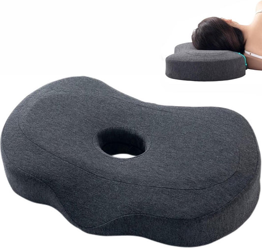 Memory Foam Ear Piercing Pillow for Side Sleepers - Donut Hole Washable Grey