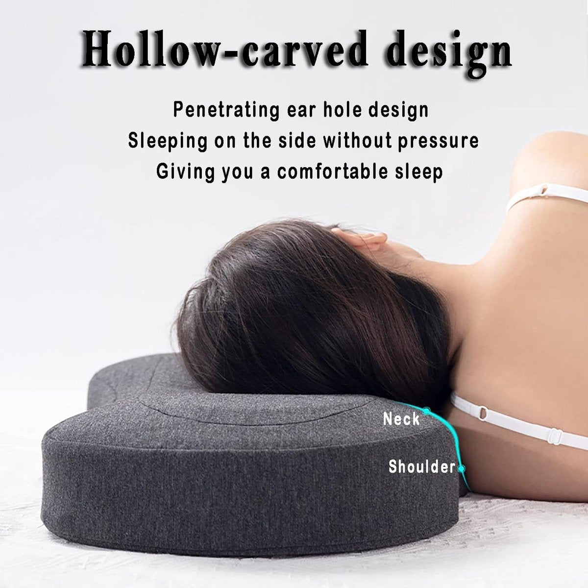 Piercing Pillow - Ear Piercing Pillow for Side Sleepers - Side Sleeping Pillow - Memory Foam Pillow - Ergonomic - Pillow with Hole for Ear - Donut Piercing Pillow - For Ear Pain - 55x 35x 9x 7cm - Ring Pillow - Washable - Removable - Grey - Skin-Friendly