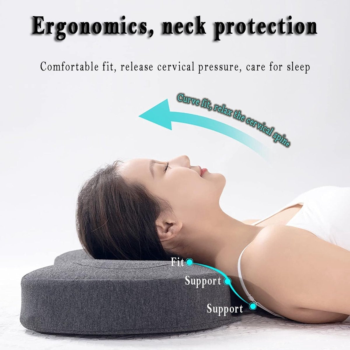 Piercing Pillow - Ear Piercing Pillow for Side Sleepers - Side Sleeping Pillow - Memory Foam Pillow - Ergonomic - Pillow with Hole for Ear - Donut Piercing Pillow - For Ear Pain - 55x 35x 9x 7cm - Ring Pillow - Washable - Removable - Grey - Skin-Friendly