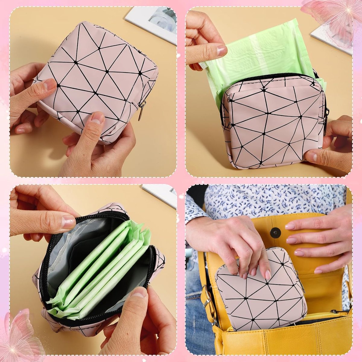 Sanitary pad organizer - Mini sanitary pad organizer - Tampon organizer - Reusable menstrual bag - Sanitary pad organizer with zipper - Menarche organizer set - for women - teenagers - girls and school