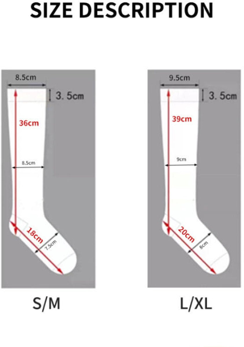pairs - Compression socks - Sports socks - Running socks - Support socks - Knee socks - High-fly socks - Unisex - Circulation support and sports - For running, traveling, cycling and pregnancy - 36 cm - Size 36-40 - S/M - Black
