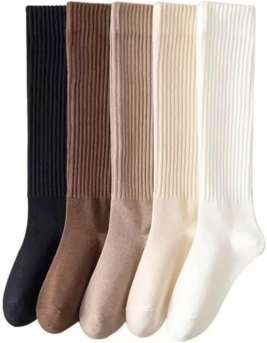 Sports Compression Knee Socks 5-Pairs - Cute Long Style for Autumn & Winter