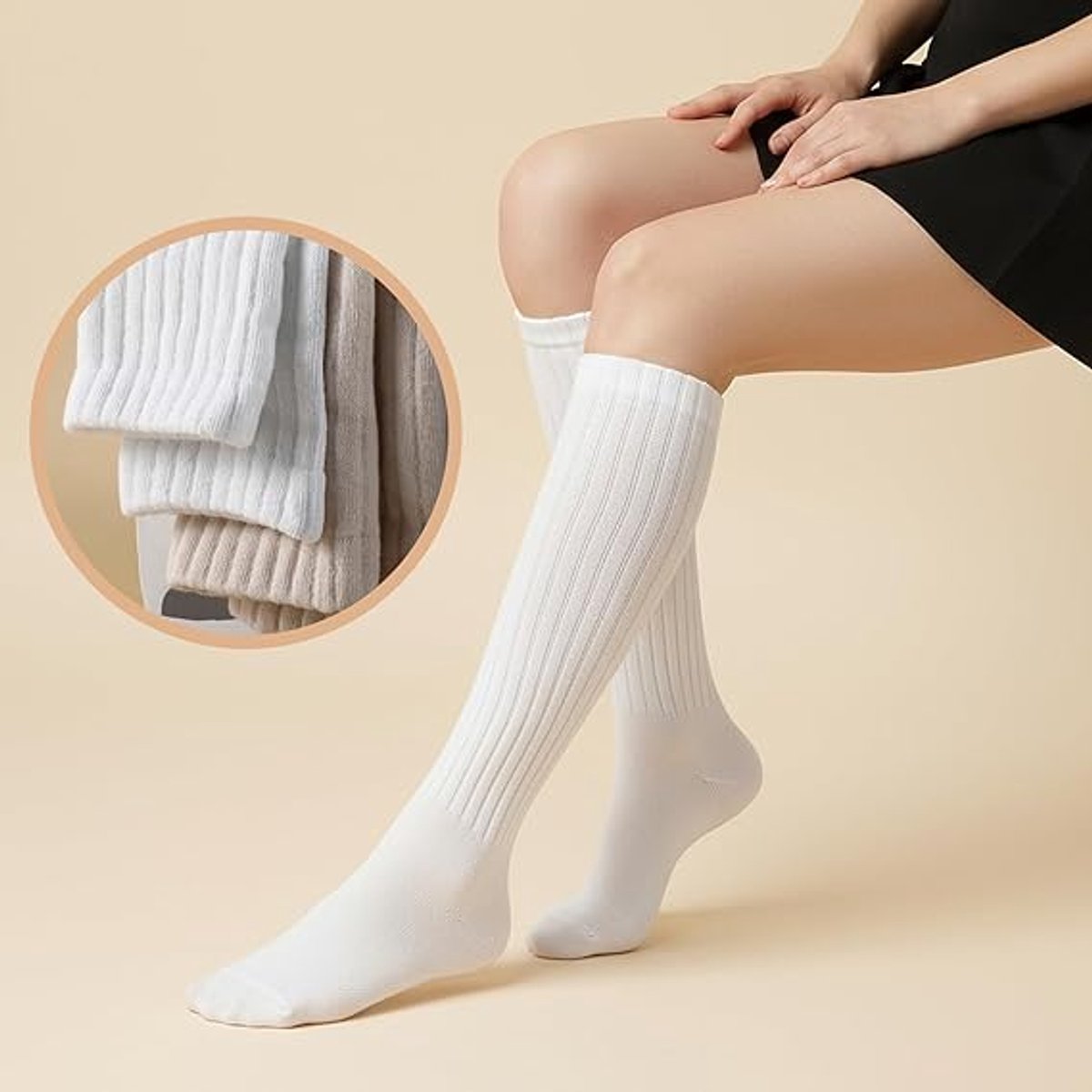 Sports Compression Knee Socks 5-Pairs - Cute Long Style for Autumn & Winter