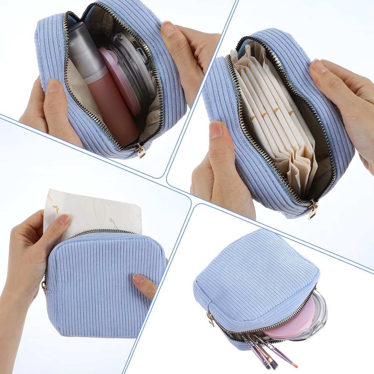 Toiletry Bag - Sanitary Pad Makeup Bag - Sanitary Pad Pouches - Menstrual Bags - Menstrual Pouches - Waterproof Zipper - Tampon Pouches - Napkin Pouches - Cosmetic Bag - Storage Bag - Makeup Bag - For Sanitary Pads, Tampons, Menstrual Cup - Blue