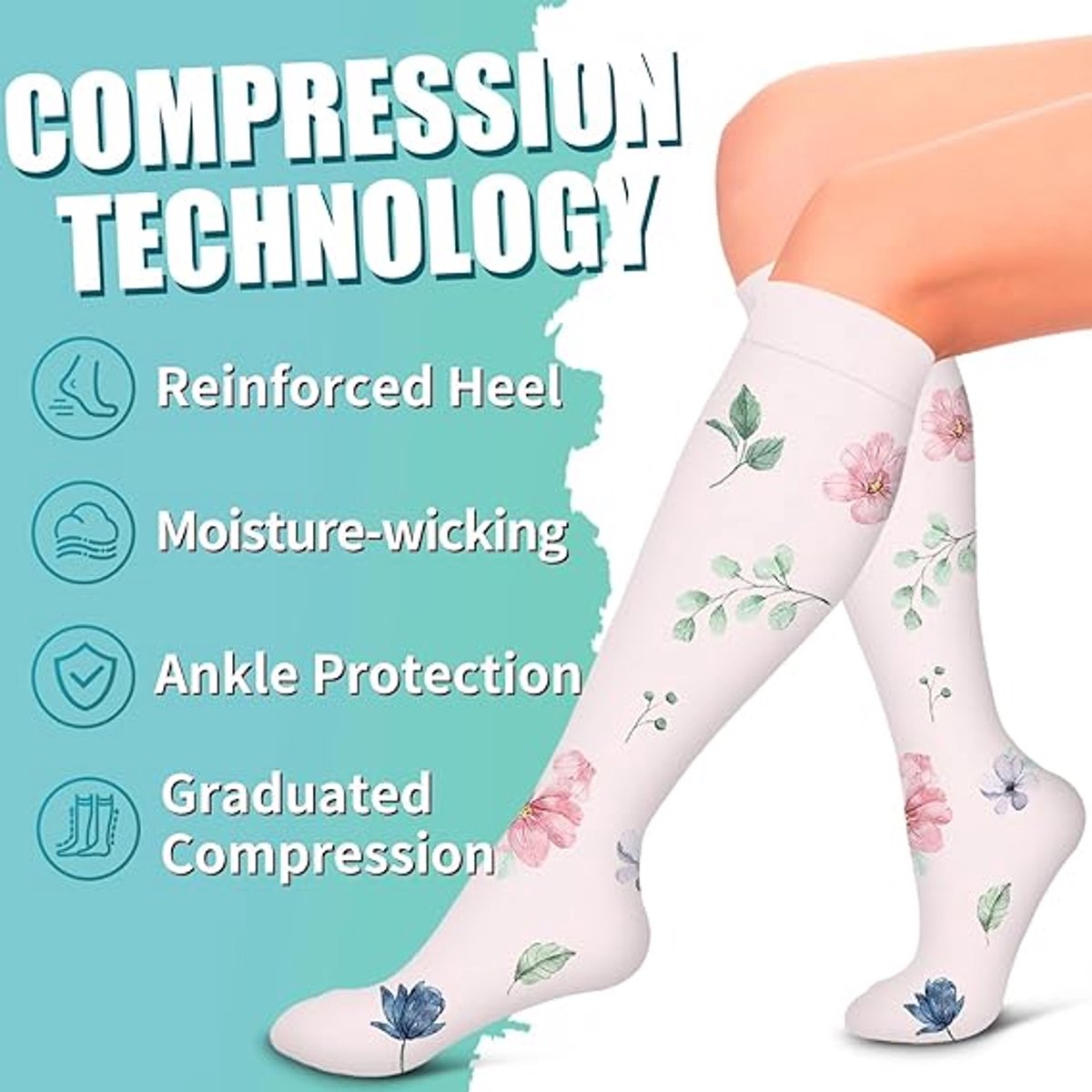 Compression socks 6 pairs - compression socks for women - Sports compression stockings - Circulation compression socks - Compression socks for cycling - women's compression stockings - Stretchable - for Running, Athletic Sports - Long - S/M